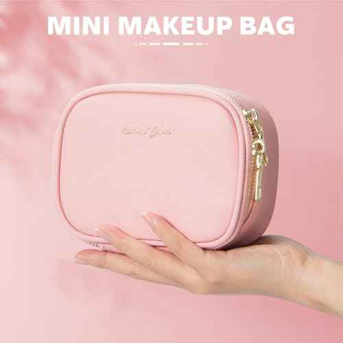 Small Makeup Bag with Led Mirror, Mini Travel Make up Bag 3 Light Modes Adjustable Brightness, for Women Organizer Cosmetic Bag, Portable Travel Train Toiletry Bag, for Pool Parties Work Touch-Ups
