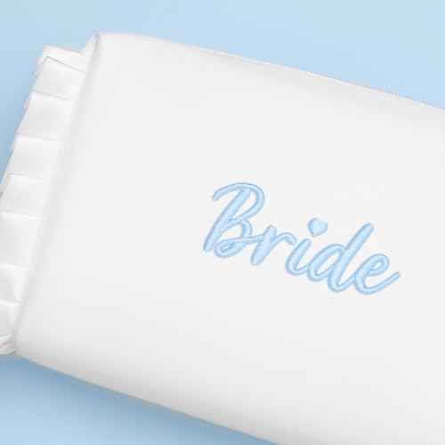 Etercycle Bride Cosmetic Bag, White Satin Bride To Be Makeup Bags Exquisite Embroidery Something Blue Bridal Shower Gifts, Ruffle Toiletry Bag For Engagement Wedding Bridesmaid Bachelorette Party