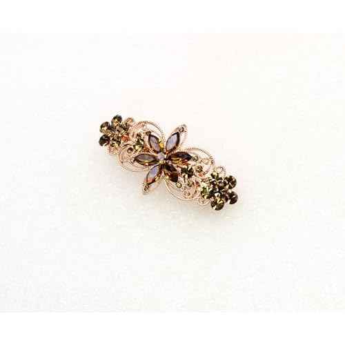 Faship Smoked Topaz Chocolate Brown Rhinestone Crystal Flora Hair Barrette Clip