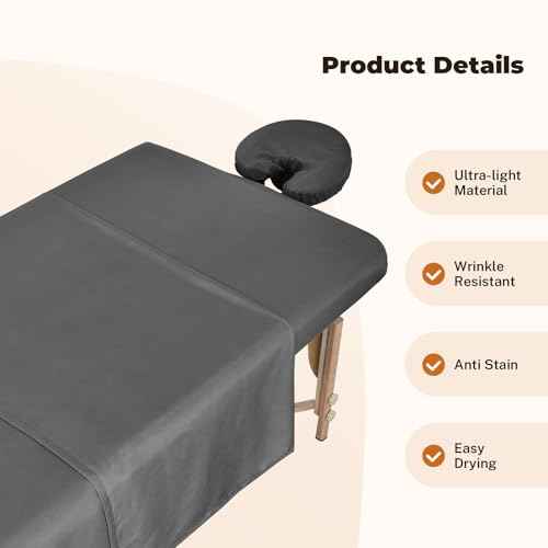 4 Sets Premium Microfiber Massage Table Sheets Set, 3 Piece Set Soft Massage Table Cover, Ultra-Light Massage Sheets Sets Include Flat Sheet, Fitted Sheet, and Fitted Face Rest Cover, Grey