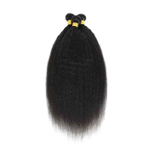 14 16 18 Inch Yaki Straight Bundles Human Hair Bundles #1B Nature Black Kink Straight Bundle Unprocessed Brazilian Virgin Weave Hair 3 Bundle 50 Gram Per Bundle for Woman
