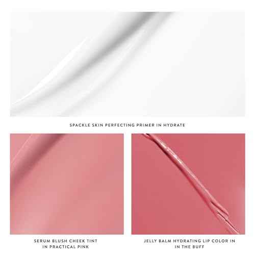 LAURA GELLER NEW YORK Hydration Heroes Kit: Spackle Primer, Hydrate + Jelly Balm Tinted Lip Balm, In the Buff + Serum Blush Cheek Tint (In the Buff Lip Balm + Practical Pink Blush)