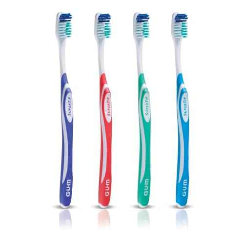 GUM Super Tip Toothbrush, Soft Bristle Toothbrush for Adults with Tongue Cleaner, Compact Head, 1ct (Pack of 12)