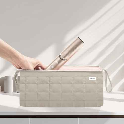 Hair Tools Travel Bag Organizer for Dyson Airwrap Case Holder Shark Hair Dryer Flex Style Airstraight Brush Revlon Attachments Carrying Case Flat Curling Iron Bags (Camel)