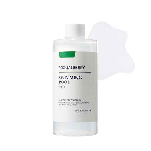 EQQUALBERRY Swimming Pool Toner - Korean Toner for Daily Exfoliating & Deep Hydration with Natural Enzyme Protease & Hyaluronic Acid, For Sensitive Skin, 10.14 Fl Oz (300ml)