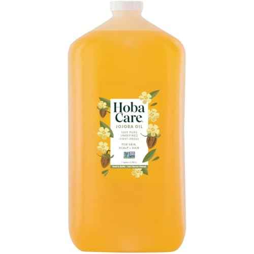 HobaCare Bulk Jojoba Oil - 100% Pure Hexane Free Unrefined Carrier Oil for Soap Making, Hair, Face, Beard, Scalp, Skincare Spa - Natural, Vegan, Long Shelf Life (128 oz Gallon)