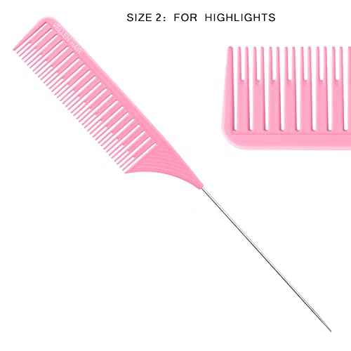 Ultimate Highlight Comb Set, 5 Sizes PEI Material, Heat Resistant Professional Balayage Comb with Extra Long Stainless Steel Needle (Purple)