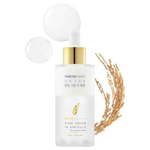 THANKYOU FARMER Rice Pure Cream In Ampoule, Double Layered Formula, Glass skin, Dermatologist Tested, Korean Rice Extracts, Niacinamide, Fragrance-Free, 1.75 fl.oz (50ml)