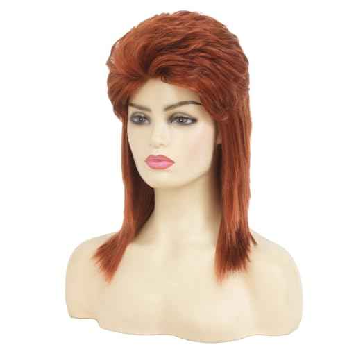 Swiking Orange Mullet Wig for Women Curly 70s 80s Rocker Shoulder Length Straight Natural Layered Hair Cosplay Halloween Synthetic Women Wigs(Orange)