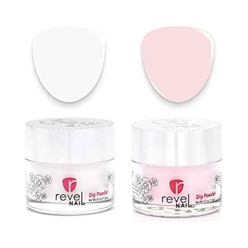 Revel Nail Dip Powder - Sheer Pink and French Powder Dip Nail Polish, Chip Resistant Dip Nail Powder with Vitamin E and Calcium, DIY Manicure, Erica & Veronica