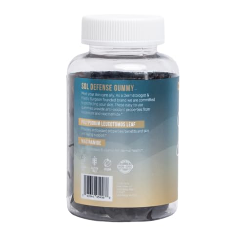 Sol Defense Gummies ? Dermatologist & Plastic Surgeon-Formulated Skin Resilience Vitamin Supplement with Polypodium Leucotomos & Niacinamide, Passion Fruit Flavor, 60 Sugar-Free Gummies