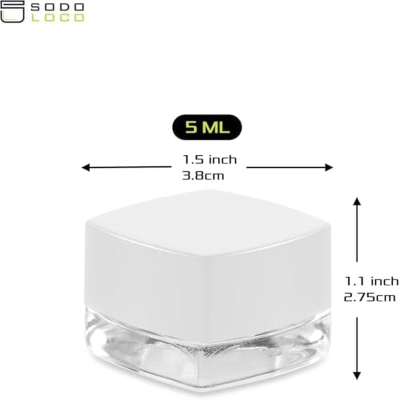 (200 Pack) 5ml Thick Glass Square Jars with White Child Resistant Lids - Storage for Oil, Lip Balm, Wax, Cosmetics - Mini Child Proof Container