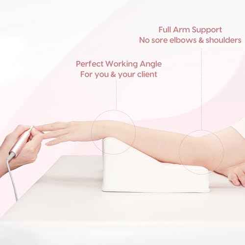 Delanie Nail Tech Arm Rest with Elbow Support - 17.72" Wide Soft Cushion Comfortable Ergonomic Manicure Hand Rest Pillow for Manicurist, Nail Desk Salon Supplies, Compact 17.72" Version