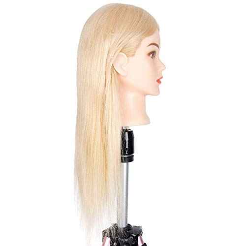 GEX 100% Human Hair Mannequin Head Blonde Training Practice Head for Styling Dying Cutting 613#Blonde (20¡±)