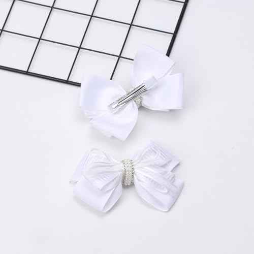 4.5-Inch Hair Bows Alligator Clips Delicate Pearl Hair Accessories for Girls, Toddler, Kids and Women Daily Dress Up Birthday Wedding Christmas Occasions- Set of 2