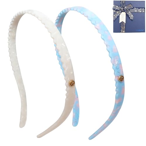 2 Pack Headbands Designed for Eyewear,Flex No Pressure,Non Slip Fashion Thin Hairbands for Womens Sisters Girls Gifts-White,Powder Blue