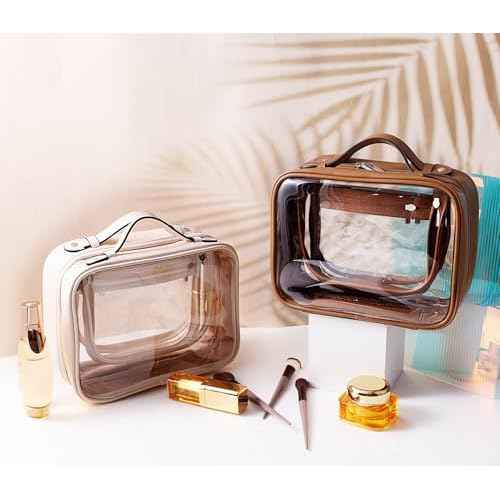 SANHECUN traveling toiletry Case large clear cosmetics case makeup bag Dimensions | LxWxH:10¡± x 4.5¡± x 7.5¡±(Brown, Medium)