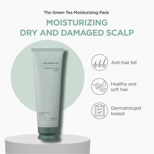 AMOS PROFESSIONAL The Green Tea Moisturizing Pack, Hair & Scalp Treatment for Thinning Hair, Korean Hair Mask, Strengthening Hair, All Hair Types, 8.4 fl. oz.