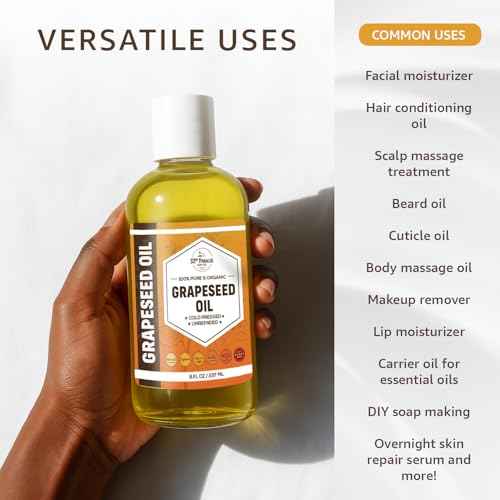 Organic GRAPESEED Oil (32 oz) Cold Pressed Unrefined | 100% Pure Natural, Non-GMO | Available in Bulk | Skin, Hair, Face, Carrier for Essential Oils, Soap Making | 32 FL OZ