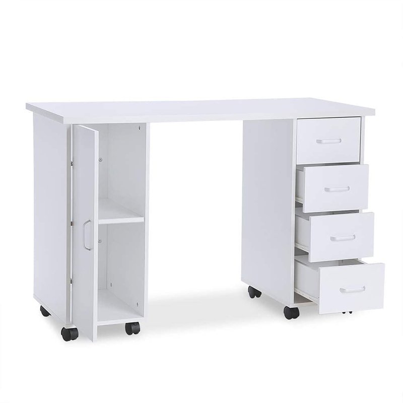 Paddie Manicure Nail Desk for Technician, Acetone Resistant Wooden Salon Spa Nail Table Station w/Cabinet, Drawers, Controllable Wheels & Client Wrist Pad