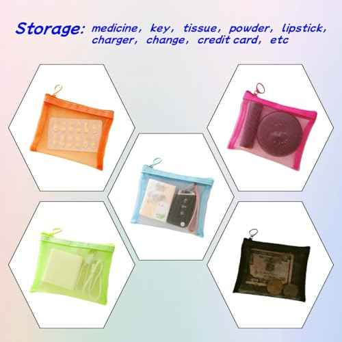 5 Pack Small Mesh Zipper Pouch Bags for Purse, Size 5" x 4" Travel Pouches for Daily Toiletries, Mini Mesh Bags with Zipper, Purse Organizer Pouches Insert (5" x 4")