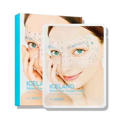 THESAEM Iceland Glitter Eye Goggle Mask - Refreshing & Hydrating Korean Eye Mask Patch for Puffy Eyes - Vitamin & Hyaluronic Acid - Tencel Hydrogel Sheet - Gift for Women 10ea