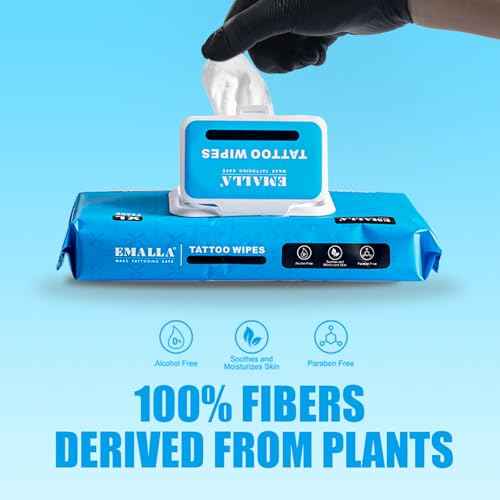 Emalla Tattoo Wipes, Large 60pcs All in One Premium Tattoo Care Wipes to Clean Skin and Tattoo Aftercare Tattoo Supplies (3 Pack)