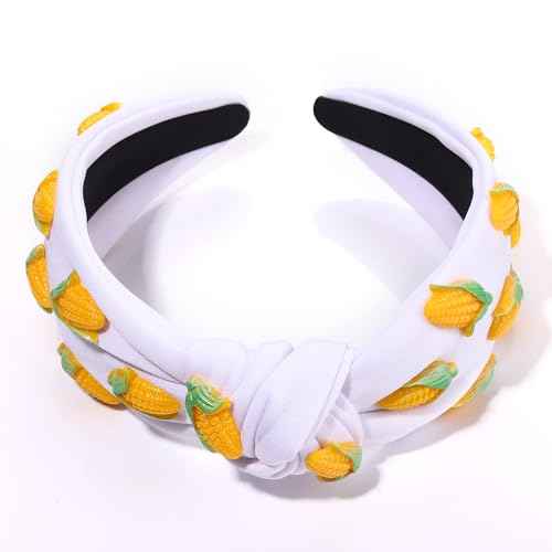 Fruit Headbands for Women Girls Corn Knotted Headband Summer Beach Headwear Hair Accessories (Corn-White)