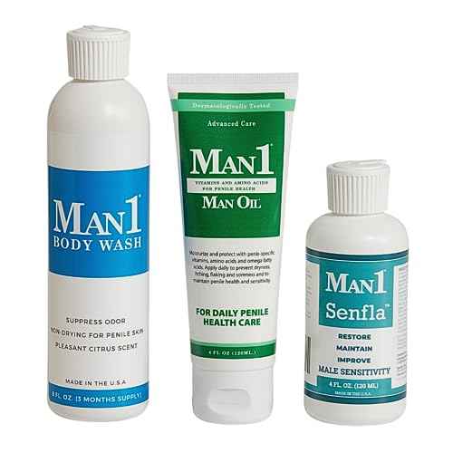 Man1 Man Oil Man1 Collection: Penile Health Gift for His Anniversary, Birthday or Holiday. Give Him a Unique Present He¡¯ll Love. Three Premium Products for Complete Penile Care, Senfla and Body Wash