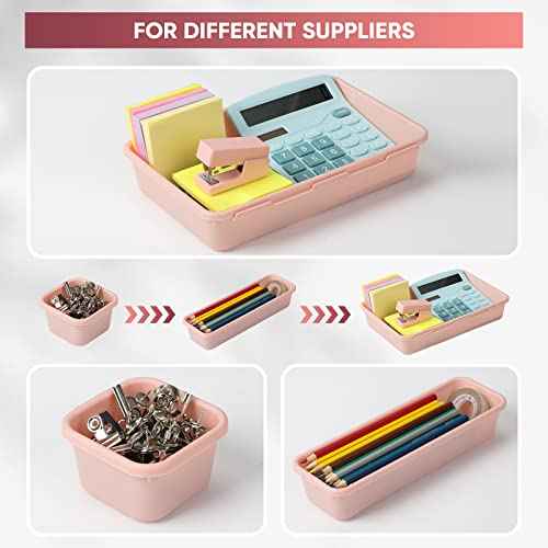 32 Pcs Desk Drawer Organizer Office Organization Tray Versatile Vanity Organizer with Nonslip Pads Makeup for Divider Drawer Storage Box Container for Kitchen Bedroom(Pink)