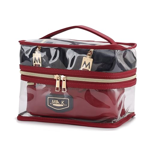 MKF 4PCS Stylish Cosmetic Bag Portable Makeup Travel Organizer Case Navy Red