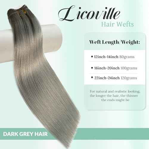 Grey Real Human Hair Extensions Sew in Bundles Double Weft Silver Sew in Hair Extensions Real Human Hair Wefts 20 Inch 100G Thick and Full Gray Remy Hair Bundles for Length/Volume