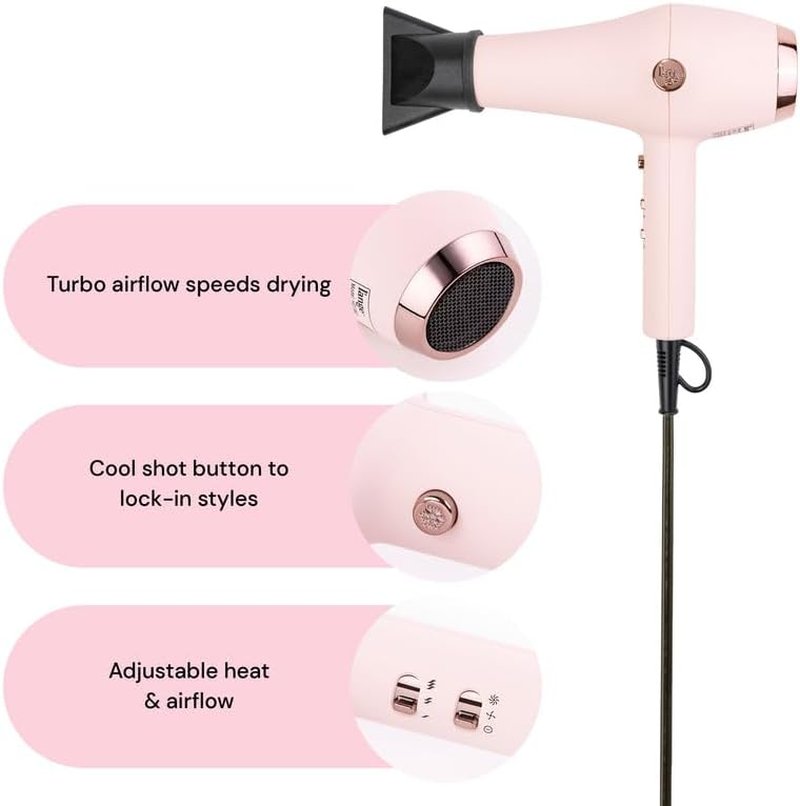 L’Ange Hair Soleil Professional Hair Dryer - Fast Drying Ionic Blow Dryer for Frizz-Free Results | 3 Heat Settings, Lightweight 1875W, Blush