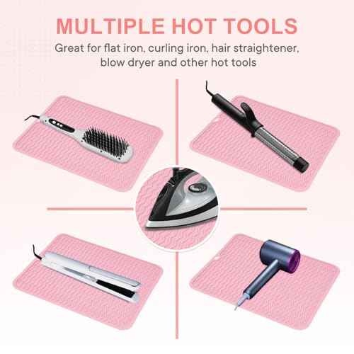 Oversize Silicone Heat Resistant Mat, Portable Travel Mat Cover for Curling Irons, Flat Irons, Hair Straightener and Hot Hair Styling Tools(14.2" x 11")