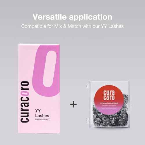Curacoro YY Eyelashes Extensions - 2D Fans Volume Eyelashes, 0.07 CC Curl 9mm - 15mm Length Mixed Tray, Full Fluffy Volume Look, Long Lasting & Easy Application