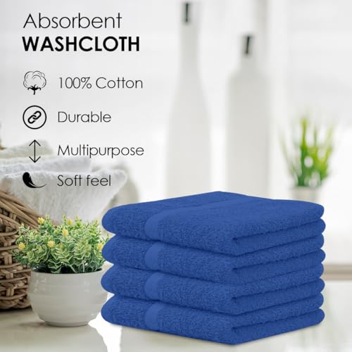 Avalon Towels Cotton Washcloths ? (Pack of 60) Size 12x12 Inches, 100% Ring Spun Cotton, Soft & Absorbent Face Towels, Gym Towels, Hotel and Spa Quality, Reusable Fingertip Towels (Blue)