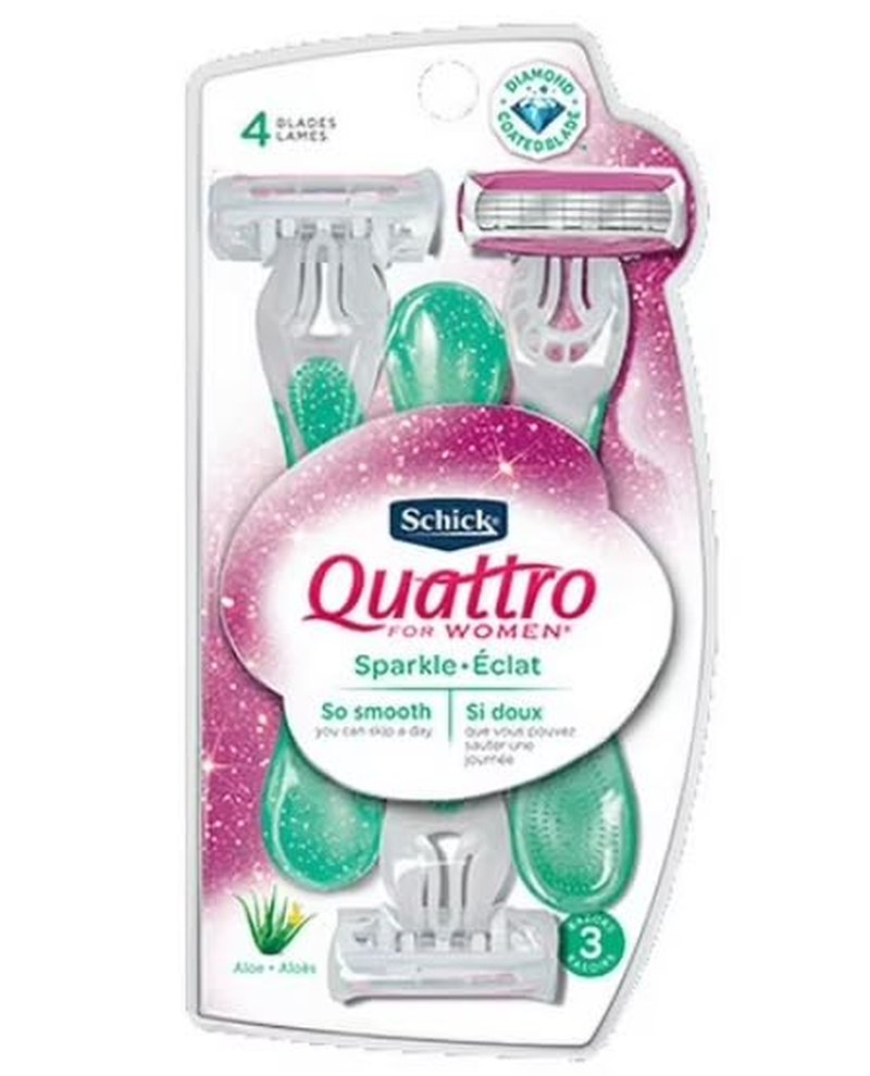 Schick Quattro For Women Disposable Razors - Sparkle Design, 3 Count Pack