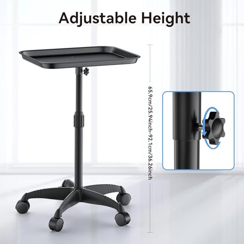 Salon Tray, Adjustable Height Salon Rolling Tray Cart with Wheels, Aluminum Hairstylist Color Tattoo Tray with Wheels for Salon&Spa Use(36inch)