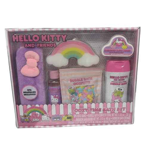 Hello Kitty and Friends Cozy Time Bath Set, Includes Spa Head Band, Bubble Bath Confetti (30g), Rainbow Bath Bomb, Rainbow Bath Sponge, Dreamy Body Wash (100mL), & Bubble Bath (236mL)