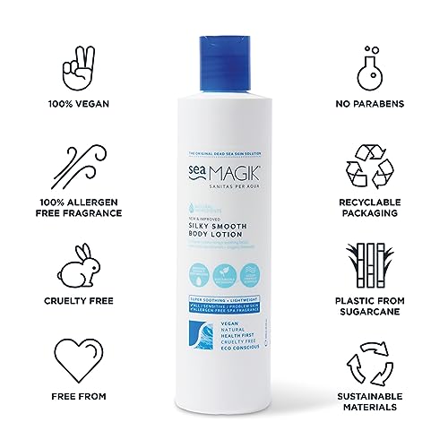 Sea Magik Silky Smooth Body Lotion 10.14oz/ 300ml / Mineral-Rich / Dead Sea Salt and Organic Seaweed/ 100% Vegan/ Sustainable Packaging
