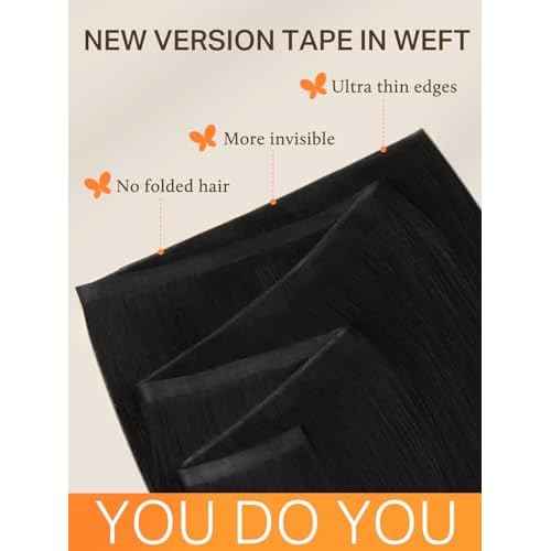 DOORES Genius Seamless Weft Hair Extensions Tape in, Natural Black 20 Inch 60g, Invisible Wide Tape Extensions Silky Remy Hair, Natural Looking Quick Wear
