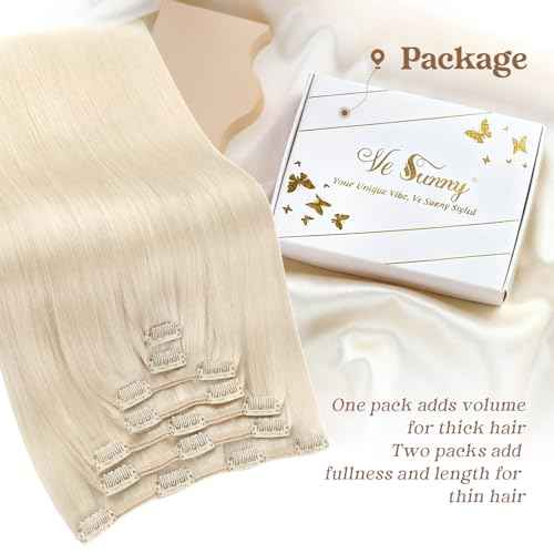 Ve Sunny Blonde Clip in Hair Extensions Human Hair Clip in Extensions Platinum Blonde Real Human Hair Extensions Clip ins Long Straight Hair Easy to Wear 7pcs 120g 20inch