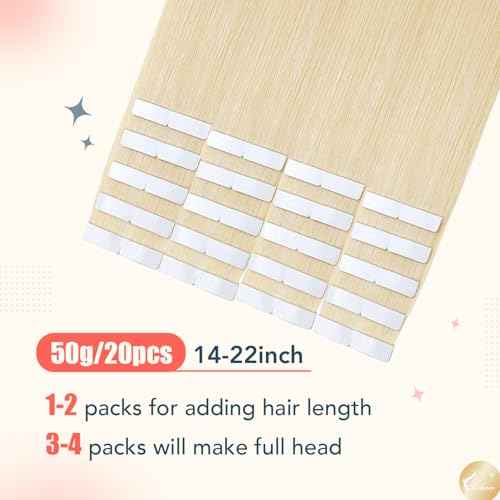XDhair Blonde Tape in Hair Extensions Human Hair 50g Light Blonde Remy Human Hair Extensions Silky Straight for Women 20 Pieces 20 Inch #60