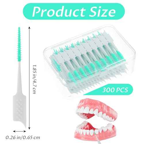 300 Pcs Dual-Use Interdental Brushes Disposable Dental Picks Soft Silicone Interdental Brush Premium Dental Floss Picks for Adults Teeth Health Cleaning Tools (Green)
