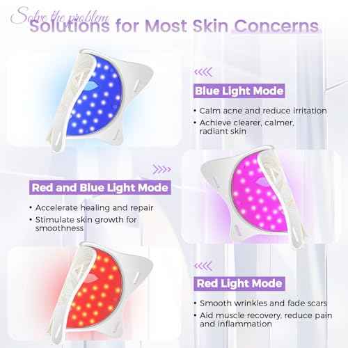 Red Light Therapy for Face, LED Face Mask Light Therapy, Red Light Therapy Mask for Acne, Wrinkles and Skin Rejuvenation, 320 LEDS, 3 Modes, 10-Min Auto Off, Eye Protection Included