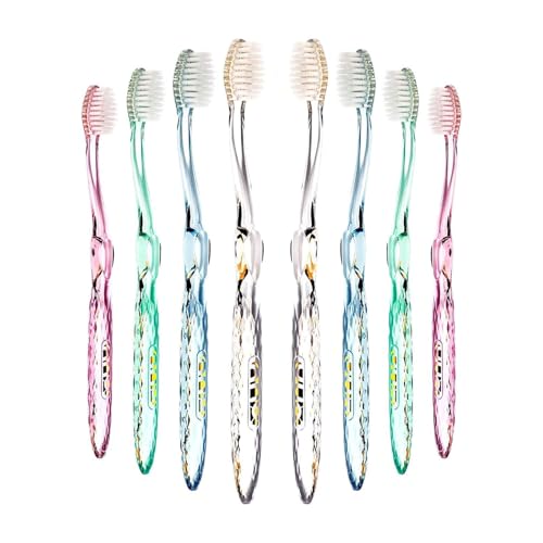 Nano-b Manual Toothbrush Set for Adults with Sensitive Gums, Silver Soft/Medium Bristles, Travel Cases, Blue, Pink, Green, Crystal, 8-Pack