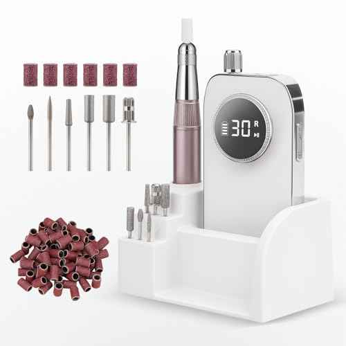 45000 RPM Nail Drill - Brushless Cordless Efile LCD Display & Heat Reduction Tech for Acrylic Gel Nails (White)