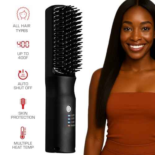 Red by Kiss 2-in-1 Ionic Hair Straightener Brush with Ceramic Coating, Adjustable Temp, Auto Shut Off, Skin Protector Bristles & 360¡Æ Swivel Cord, Smooth & Style in Few Strokes