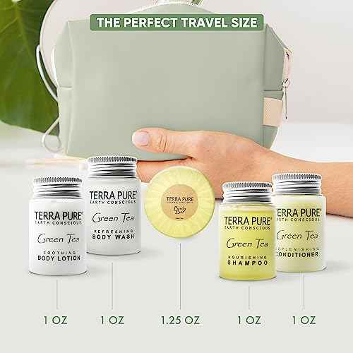 Terra Pure Hotel Soaps & Toiletries Bulk Set | 1-Shoppe Amenities Kit | 1oz Shampoo & Conditioner, Body Wash, Lotion, 1.25oz Bar Soap | Travel Size | 150 Pieces