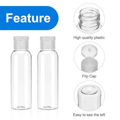 uxcell 2 Oz Plastic Bottles with Flip Caps, 200 Pcs Reusable Travel Size Containers with Lids Plastic Squeeze Refillable Dispensing Bottles for Shampoo, Body Soap, Toner(Transparent)